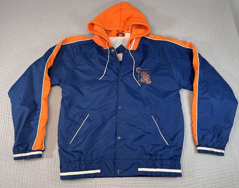 Vintage Detroit Tigers MLB Jacket Youth XL 18-20 Hooded Dugout Snap 90s Y2K Logo